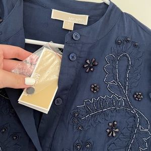 Brand new Michael Kors navy embroidery midi dress size S